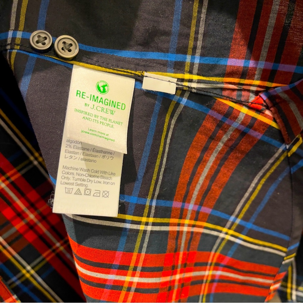 NWOT- J.Crew Red, Blue, golden-yellow & Black Plaid Button Down Size Small - Picture 6 of 13